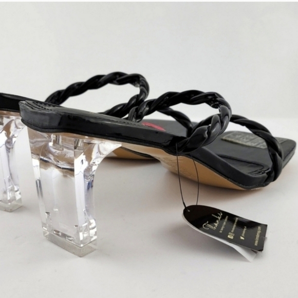 London Rag Black Inamorata Braided Cord Clear Heeled Sandals Square Toe Size 10 - Picture 7 of 12